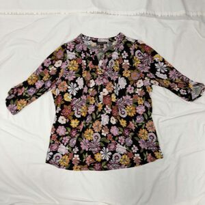Carolyn Taylor Plus Size 2X Floral Work Blouse Black Stretch Office Casual